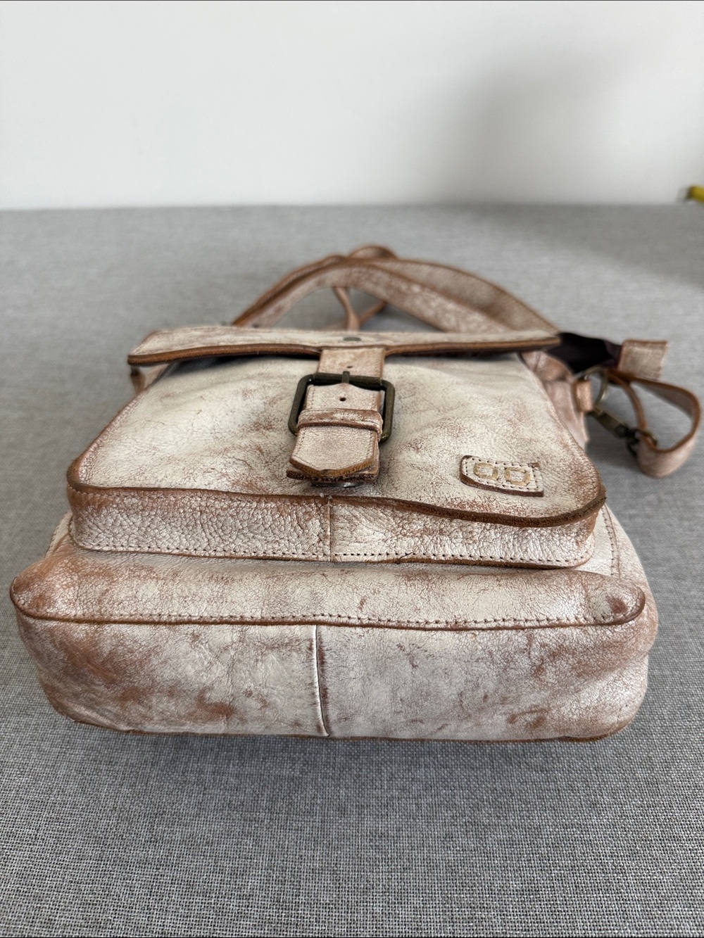 Distressed White Crossbody Bag with Buckle Flap - Picture 3 of 15